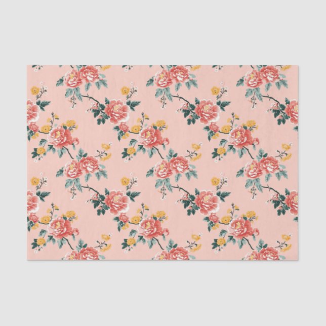 Pale Pink Chinoiserie Floral Tissue Paper (Front)