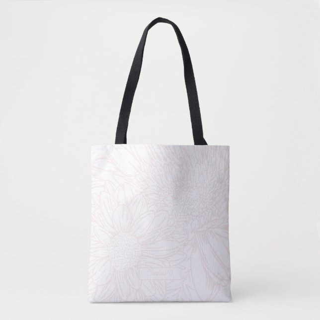 Pale Pink Chrysanthemums Line Drawing with Name Tote Bag (Front)