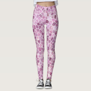 Pale Pink Cobbled Patchwork Terrazo Pattern Leggings