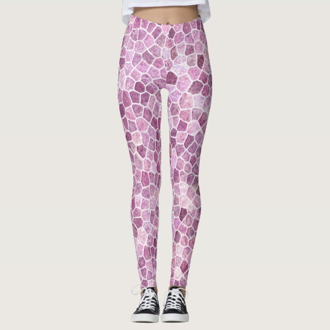 Pale Pink Cobbled Patchwork Terrazo Pattern Leggings (Front)