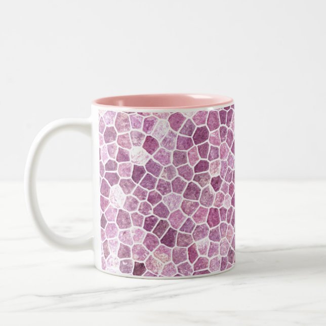 Pale Pink Cobbled Patchwork Terrazo Pattern Two-Tone Coffee Mug (Left)