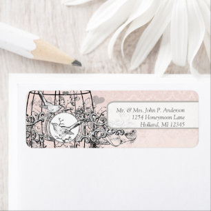 Pale Pink Damask Musical Vintage Bird Cage Return Address Label