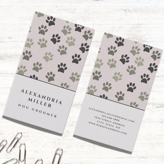 Pale Pink Dog Paw Prints | Dog Grooming Business Card (Creator Uploaded)