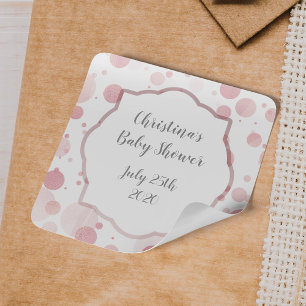 Pale Pink Dots Favour Tag, Baby Girl Shower Sticke Square Sticker
