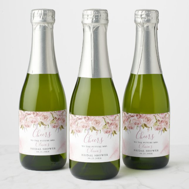 Pale Pink Dusty Rose Bridal Shower Sparkling Wine  Sparkling Wine Label (Bottles)