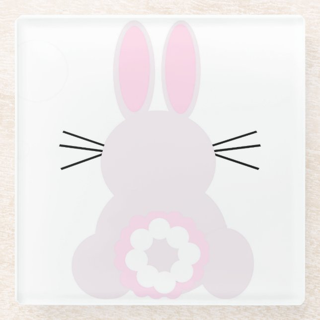 Pale Pink Easter Bunny Glass Coaster (Front)