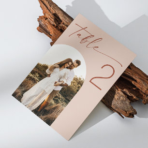Pale pink elegant minimalist arch photo wedding table number