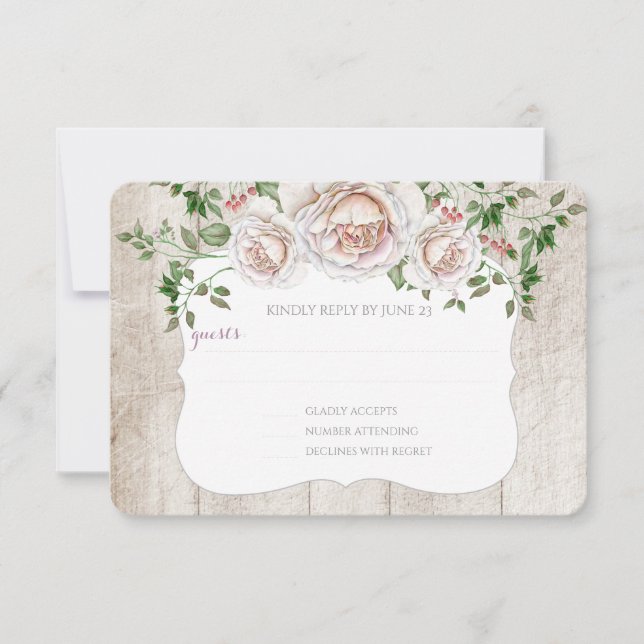 Pale Pink Farmhouse Barnwood Wedding RSVP Card (Front)