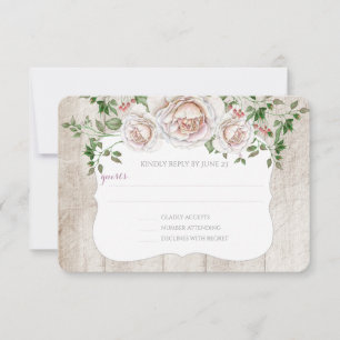 Pale Pink Farmhouse Barnwood Wedding RSVP Card
