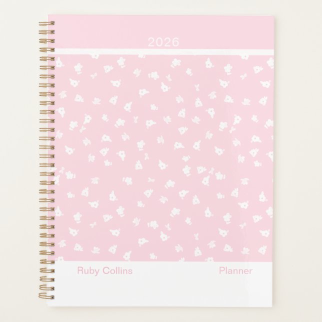 Pale Pink Feminine Minimalist Floral Large Planner (Front)