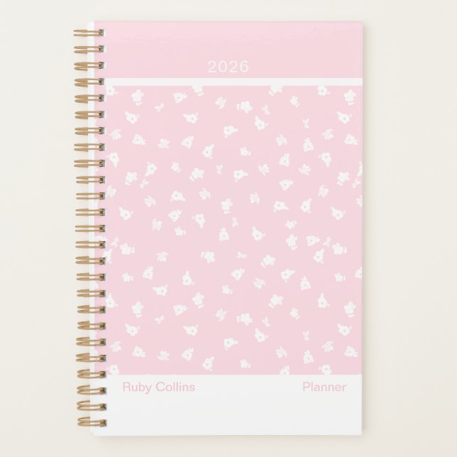 Pale Pink Feminine Minimalist Floral Planner (Front)