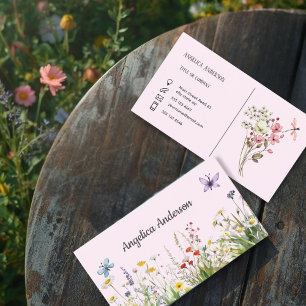 Pale pink Feminine Watercolor Wildflowers Meadow Business Card
