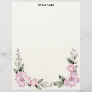Pale Pink Floral Bottom Border Stationery Paper Custom Letterhead