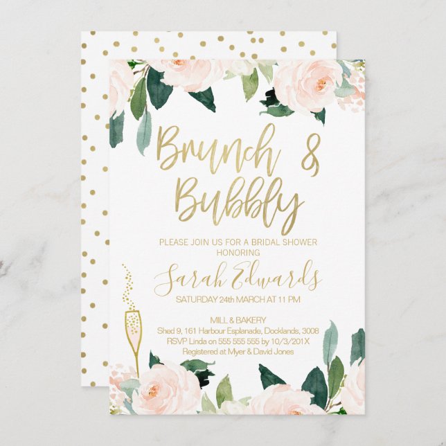 Pale Pink Floral Brunch Bridal Shower Invitation (Front/Back)
