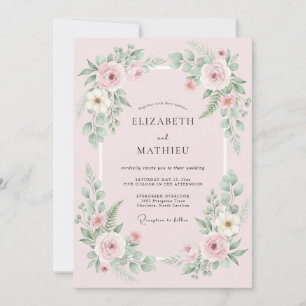 Pale Pink Floral Garland Wedding Invitation