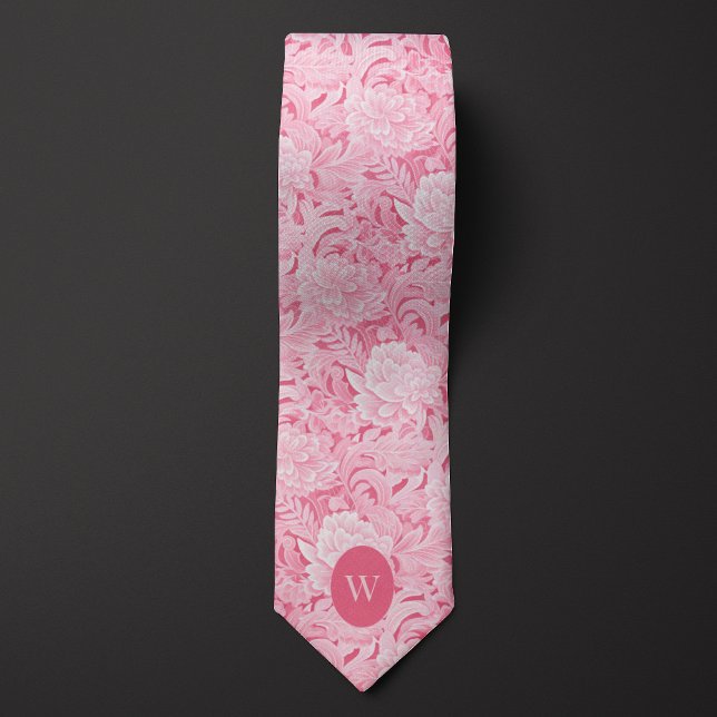 Pale Pink Floral Monogram Tie (Creator Uploaded)