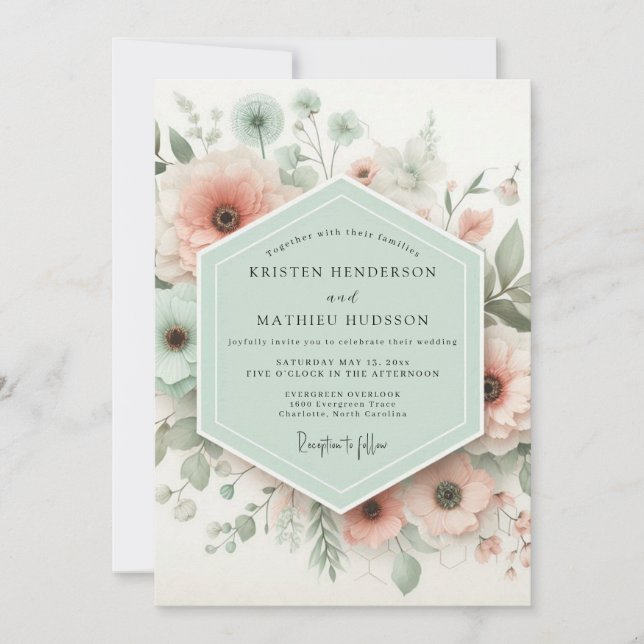 Pale Pink Floral Romance Wedding Invitation (Front)