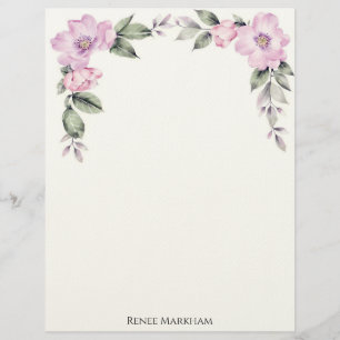 Pale Pink Floral Top Border Stationery Paper Custom Letterhead