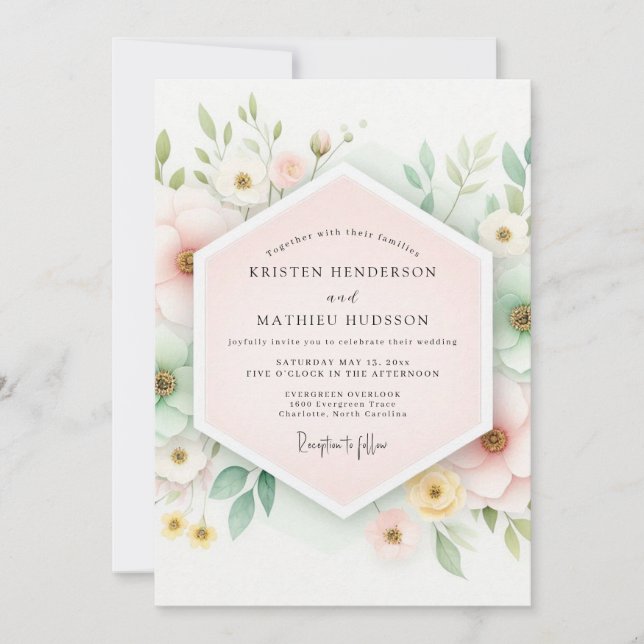 Pale Pink Floral Whimsy Wedding Invitation (Front)