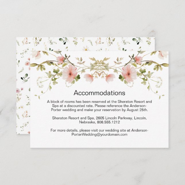 Pale Pink Floral Wildflowers Wedding Enclosure (Front/Back)
