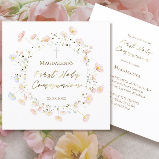 pale pink flowers First Holy Communion Invitation (Creator Uploaded)