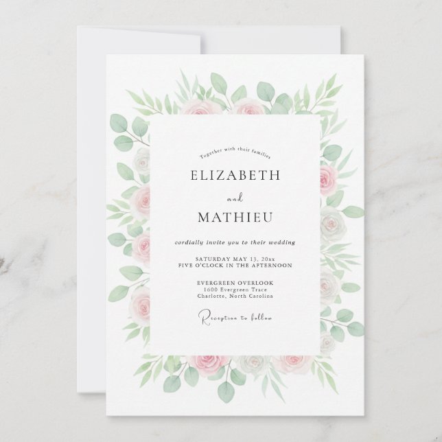 Pale Pink Foliage Eucalyptus Wedding Invitation (Front)