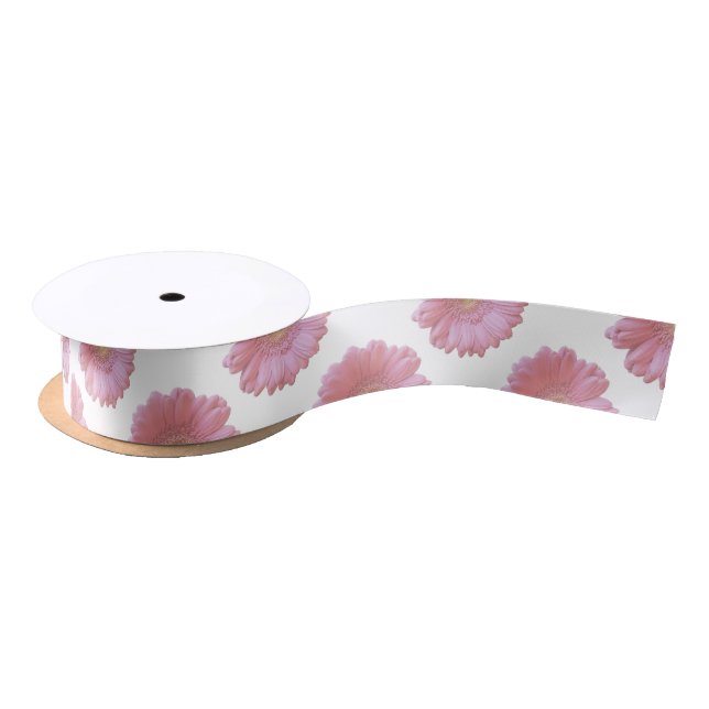 Pale pink gerbera daisy satin ribbon (Spool)