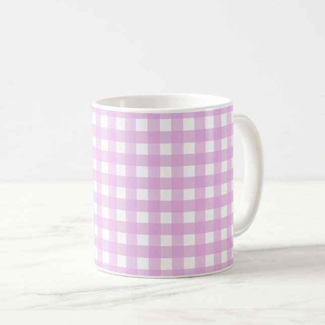 Pale pink gingham coffee mug (Front Right)