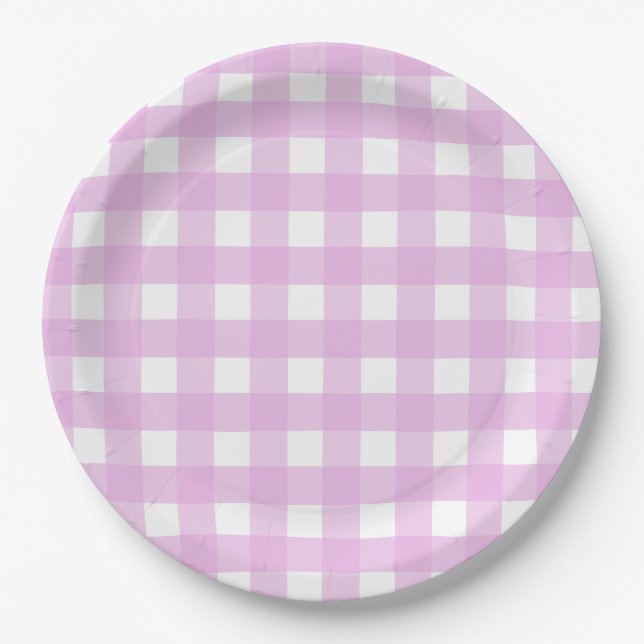 Pale pink gingham paper plate (Front)