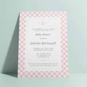Pale Pink Gingham Traditional Baby Shower Invitation