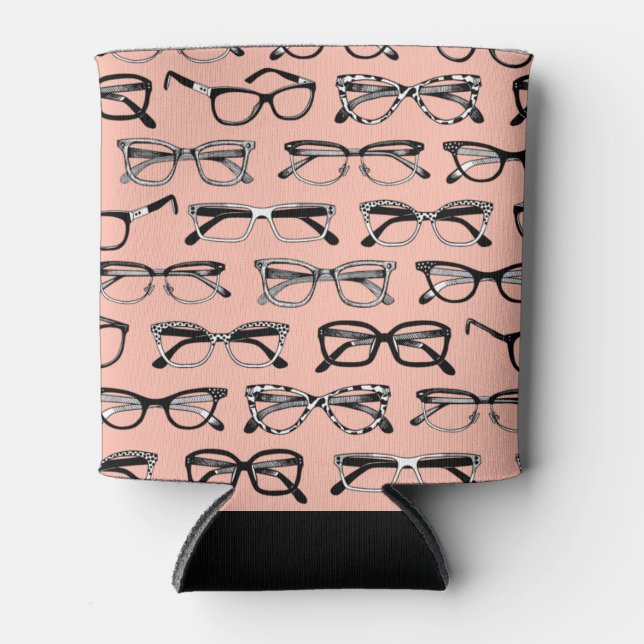 Pale Pink Glasses, Eyeglasses, Eyewear Can Cooler (Front)
