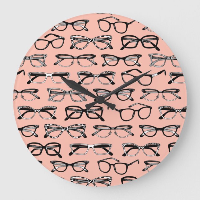 Pale Pink Glasses, Eyeglasses, Eyewear Large Clock (Front)