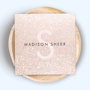 Pale Pink Glitter Beauty Stylist Monogram Square Business Card