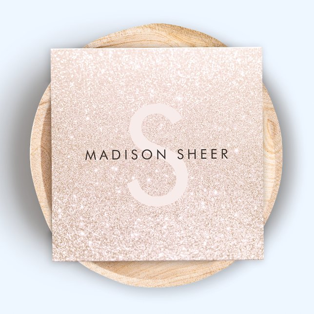 Pale Pink Glitter Beauty Stylist Monogram Square Business Card (Creator Uploaded)