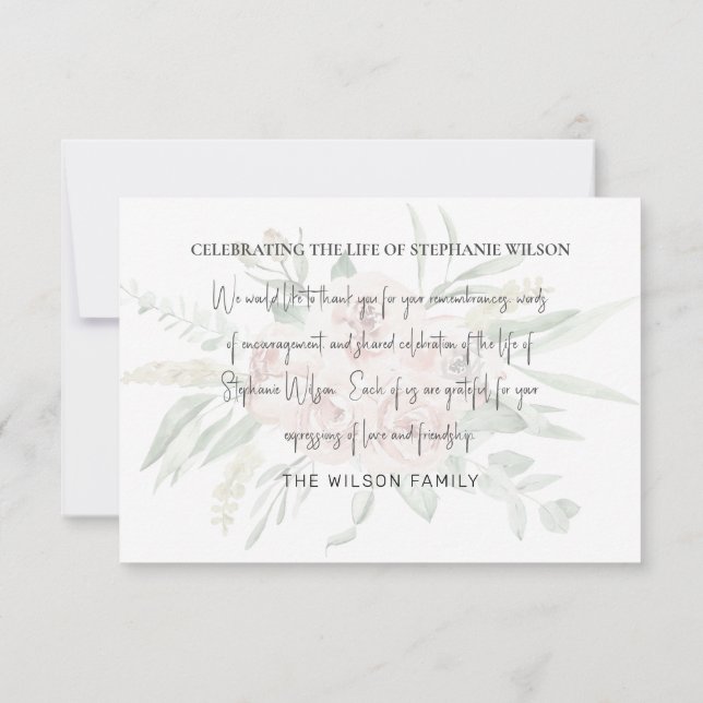 Pale Pink & Grey Funeral Bereavement Modern Font T Thank You Card (Back)