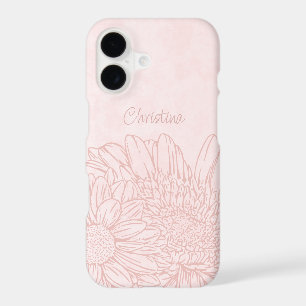Pale Pink Grunge with Name and Chrysanthemums