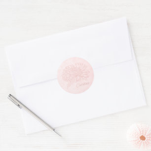 Pale Pink Grunge with Name and Chrysanthemums Classic Round Sticker