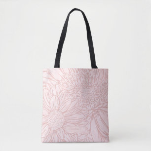 Pale Pink Grunge with Name and Chrysanthemums Tote Bag