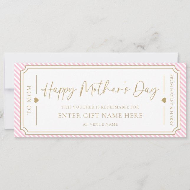 Pale Pink Happy Mother's Day Gift Voucher Card (Front)