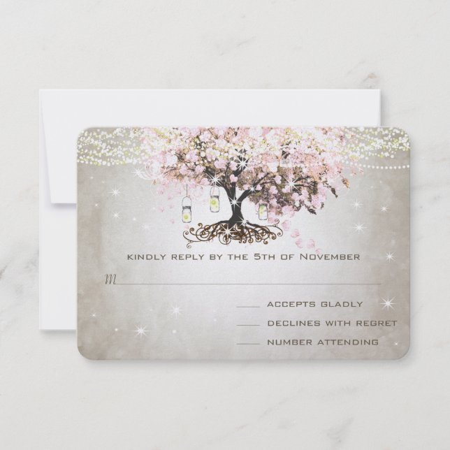 Pale Pink Heart Leaf Wedding RSVP Card (Front)
