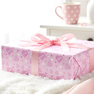Pale Pink Hearts And Name Wrapping Paper