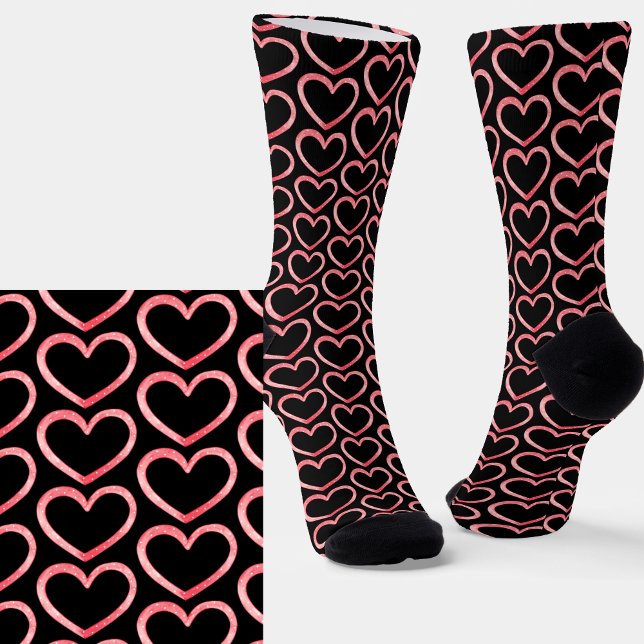 Pale Pink Hearts on Black  Socks (Creator Uploaded)