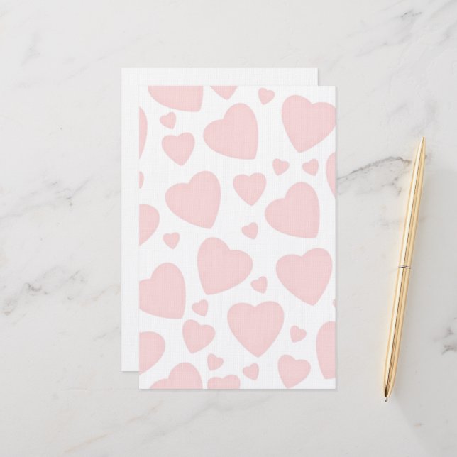 Pale Pink Hearts Stationery (Front/Back In Situ)