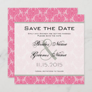 Pale Pink Hot Pink Damask Wedding Save the Date Invitation