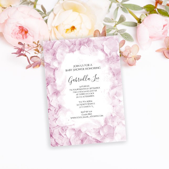 Pale Pink Hydrangea Flower Watercolor Baby Shower Invitation (Creator Uploaded)
