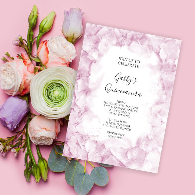 Pale Pink Hydrangea Watercolor Quinceanera Party  Invitation (Creator Uploaded)