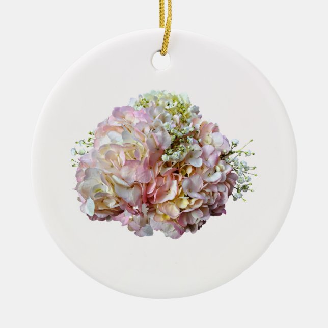 Pale Pink Hydrangea With Baby Breath Ceramic Ornament (Front)