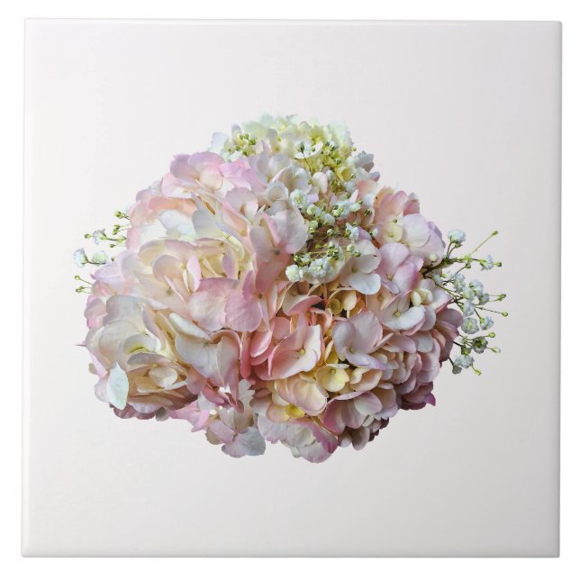 Pale Pink Hydrangea With Baby Breath Ceramic Tile (Front)