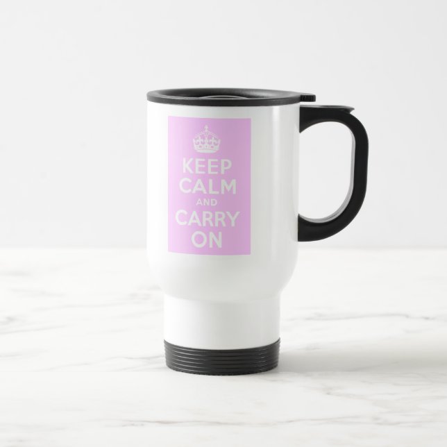 Pale Pink Keep Calm and Carry On Travel Mug (Right)