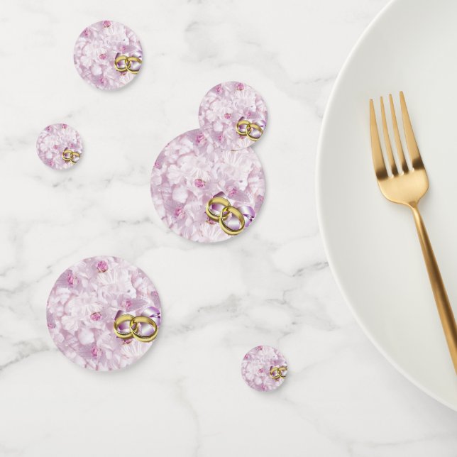 Pale Pink Lacy Roses And Wedding Rings, Confetti (Group)